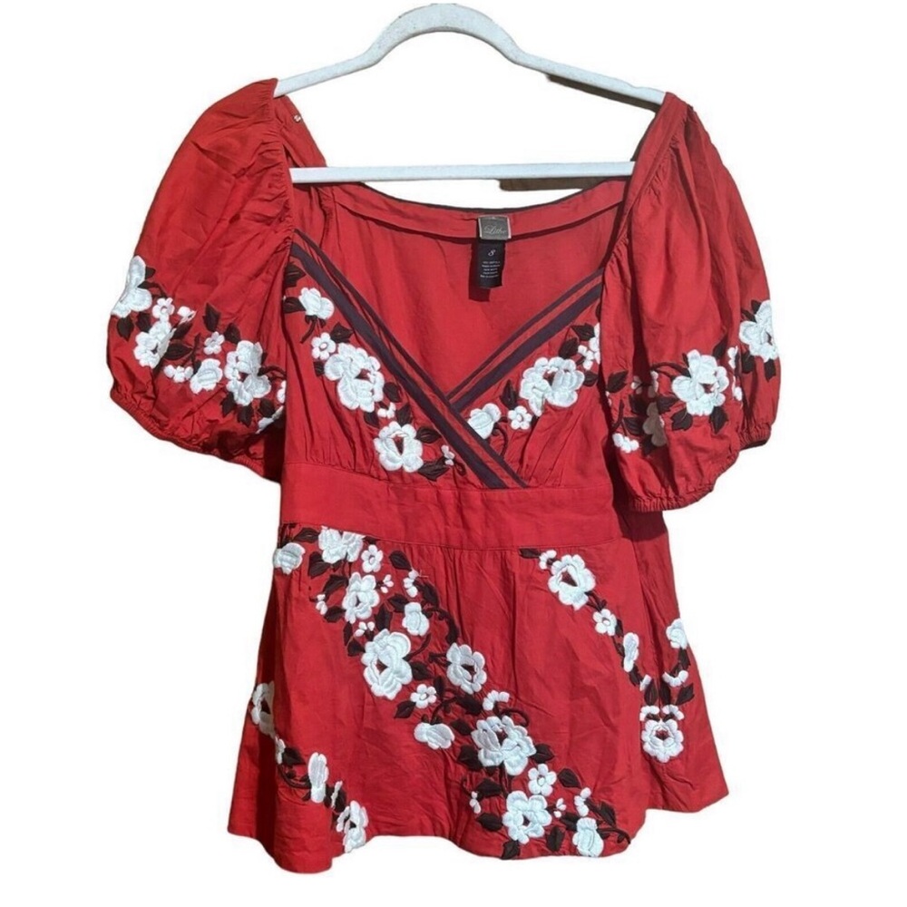 Lithe Anthropologie Top Womens 8 Multicolor Floral Embroidered V Neck Blouse
